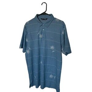 Travis Mathew Polo Shirt Mens Large Blue Palm Tree Golf Performance Stretch